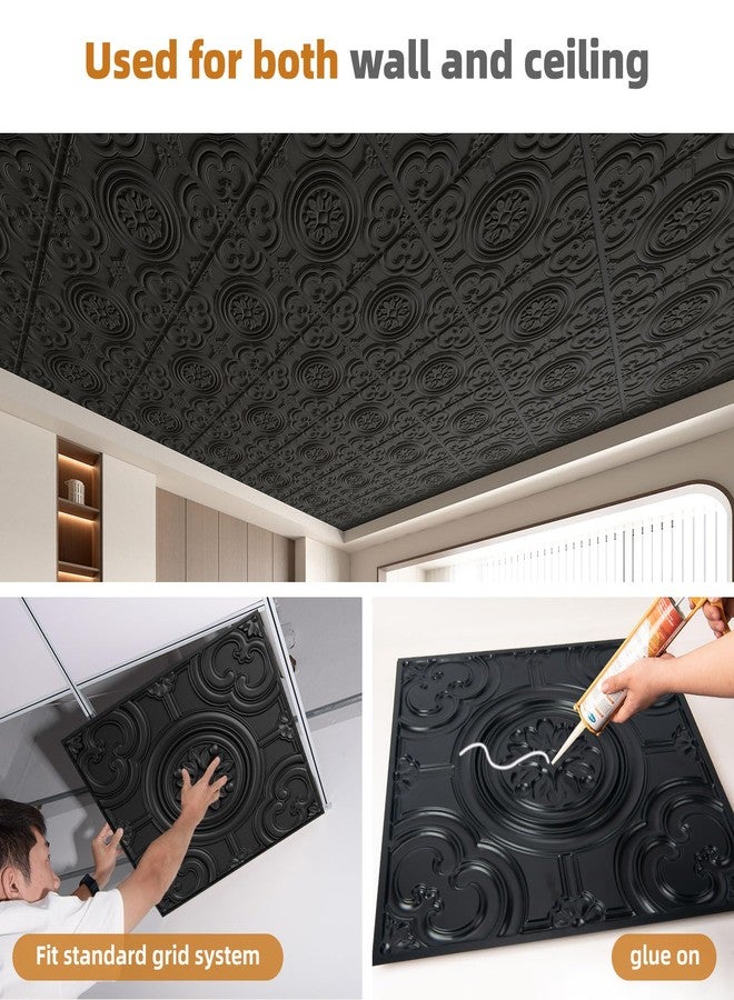 WOWSTAR 12-Pack 24"x24" Drop Ceiling Tiles, Waterproof Glue up Ceiling Panels, Black - Image 5