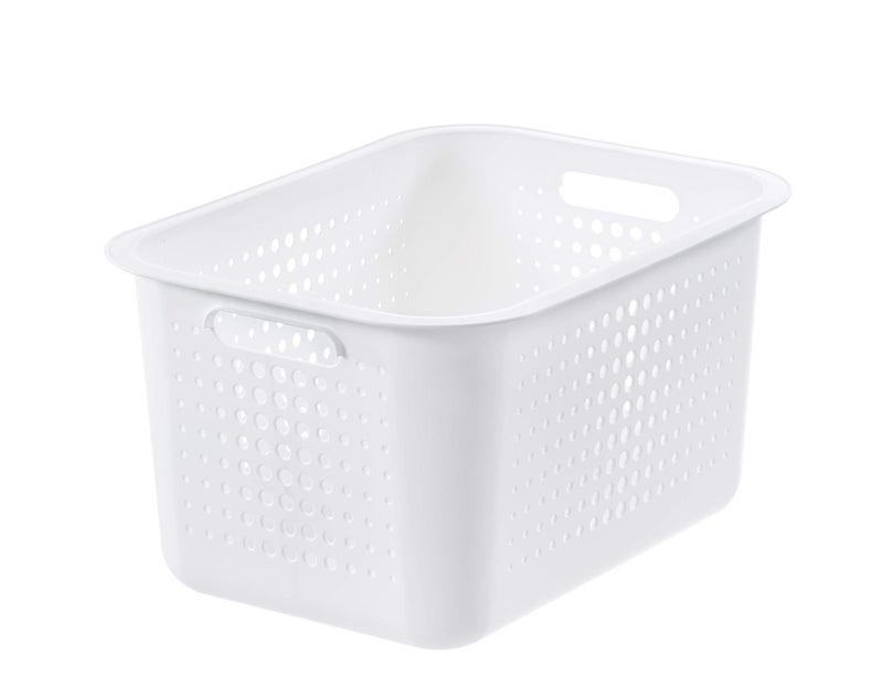 SmartStore 13L Recycled Plastic Storage Basket with handles  White  Sustainable Stackable and Nestable  10 Year Guarantee  Medium basket  L37 x W28 x H20 cm