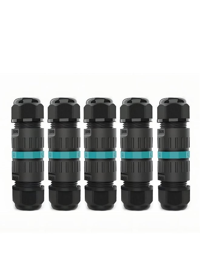 Generic IP68 Waterproof Junction Box M20 Outdoor Electrical Cable Connectors 2 Way 3 Pin for Quick Repair Extender Power Wire Cord Range 9~12mm (5 Pack)  - Image 1