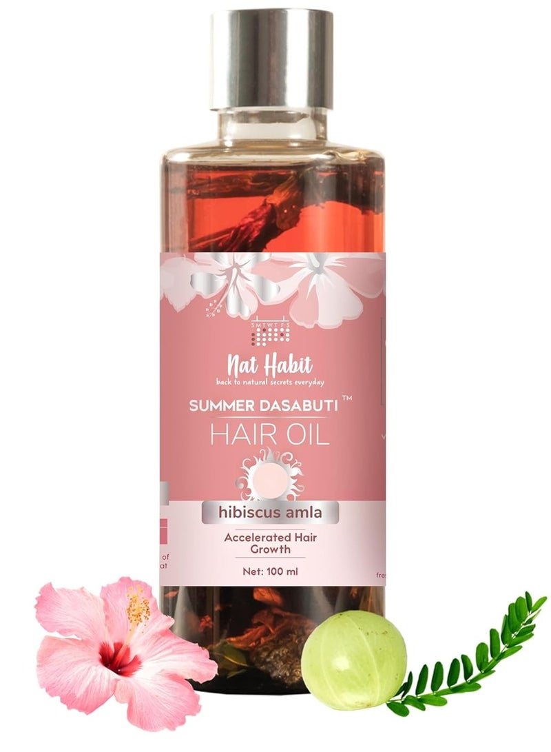 عادة نات زيت الشعر الصيفي Nat Habit Hibiscus Amla للرجال والنساء، يساعد في نمو الشعر وكثافته لجميع أنواع الشعر، خالٍ من زيت البارافين المعدني والمواد الحافظة والمواد الكيميائية، 100 مل - Image 1