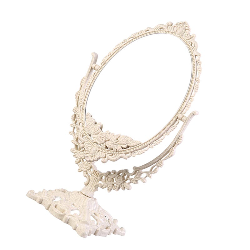 Vintage European Vanity Mirror with 360 Degree Rotation for Bedroom Desk Cream White - Image 2