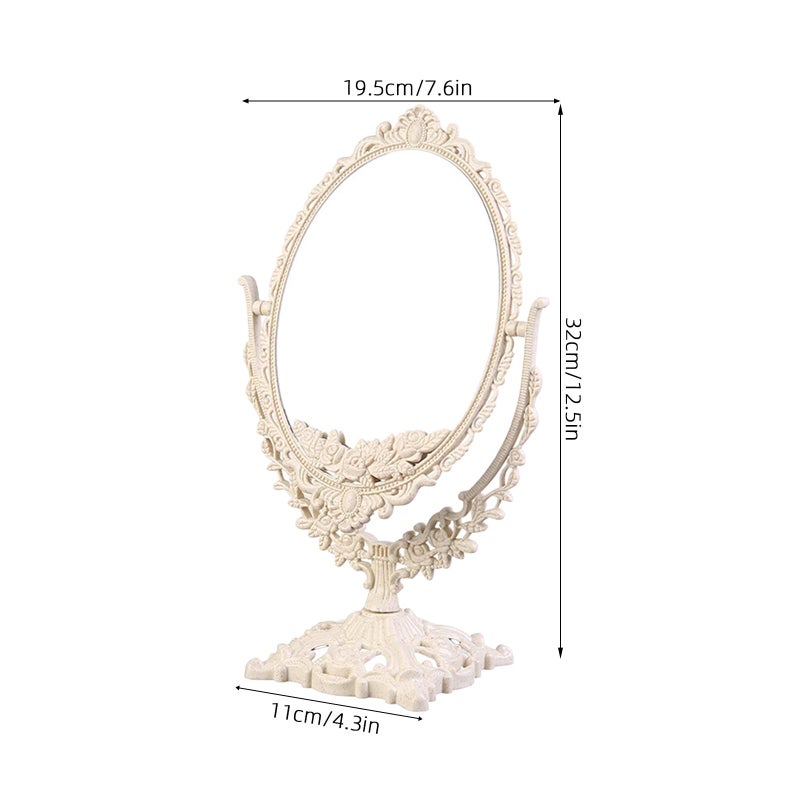 Vintage European Vanity Mirror with 360 Degree Rotation for Bedroom Desk Cream White - Image 3