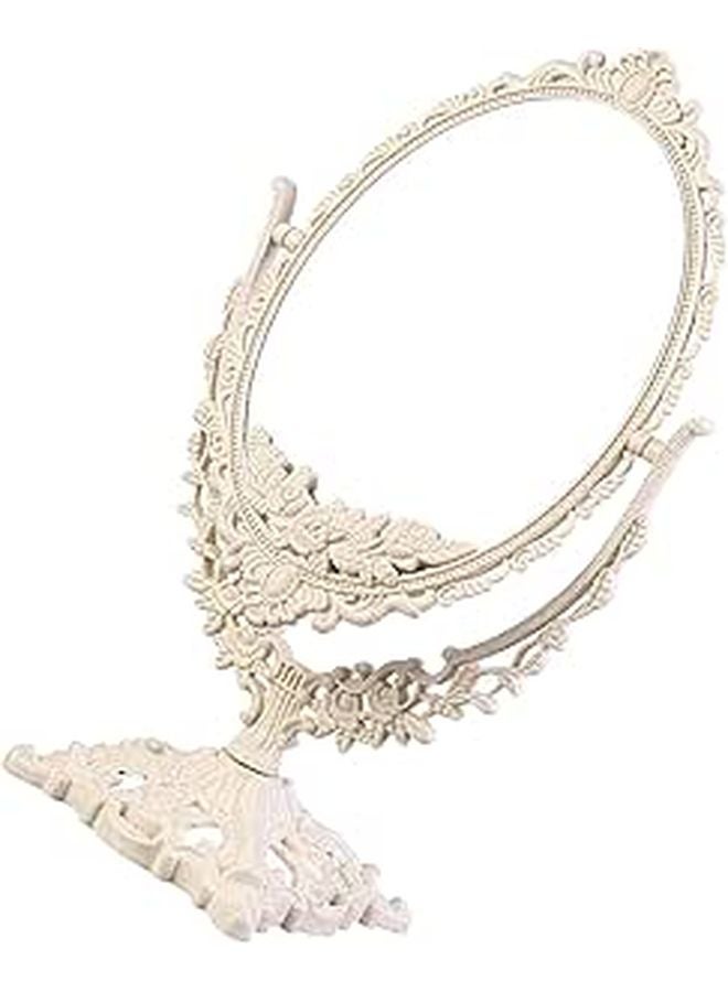 Vintage European Vanity Mirror with 360 Degree Rotation for Bedroom Desk Cream White - Image 1