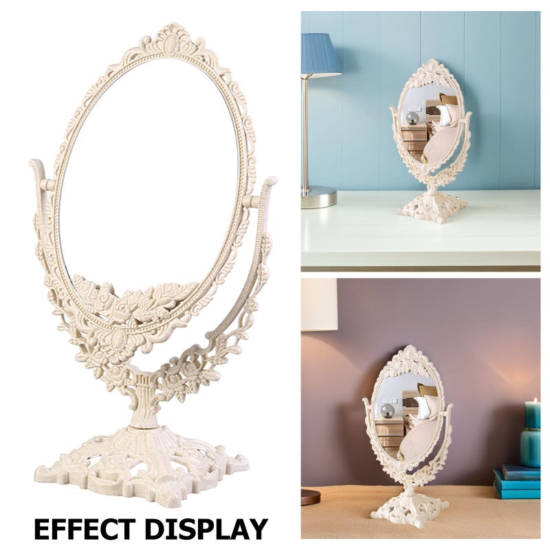 Vintage European Vanity Mirror with 360 Degree Rotation for Bedroom Desk Cream White - Image 4