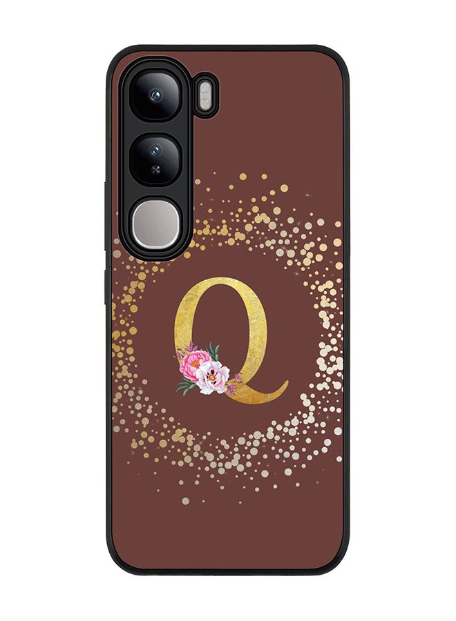 Stylizedd For vivo V40 Lite Case,Slim fit Camera Protection, Shockproof Thin Phone cover - Custom Monogram Floral - Q (Brown ) - Image 1