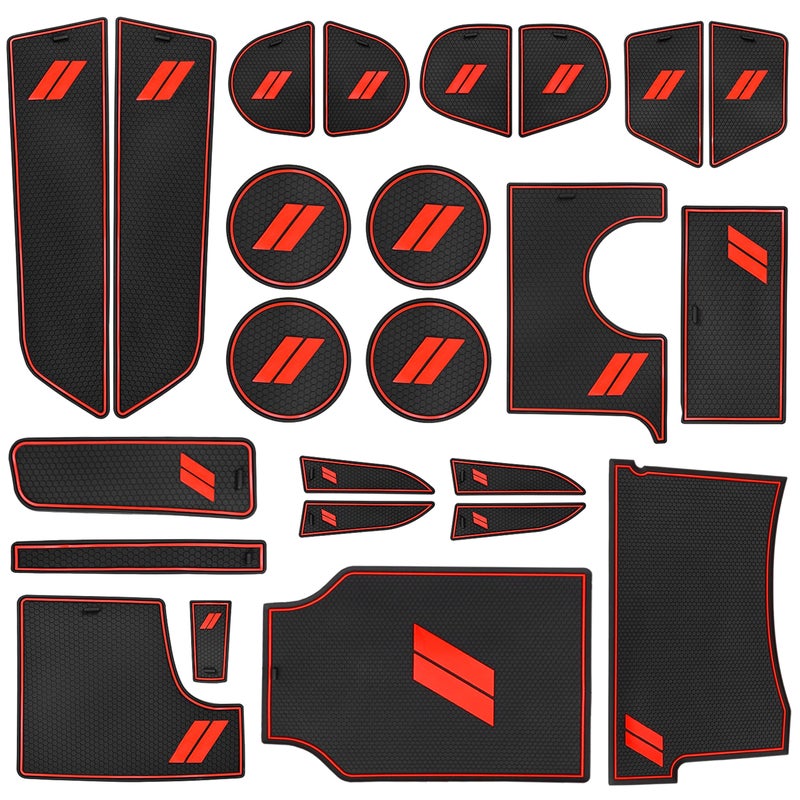 SENSHINE for Dodge Charger Accessories 20152021 2022 2023 NonSlip Anti Dust Cup Holder Insert Center Console Shifter Liner Trim Door Pocket Mats Premium Custom Interior 24PC Set Red Trim