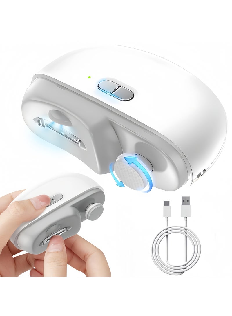 Electric Nail Clipper, 2-in-1 Electric Polishing Automatic Nail Clippers Pro with Light Trimmer, Nail Cutter Manicure for Baby Elderly Care Tools, Nail Trimmer, Electric Polishing Nail Clipper (White)  - Image 1