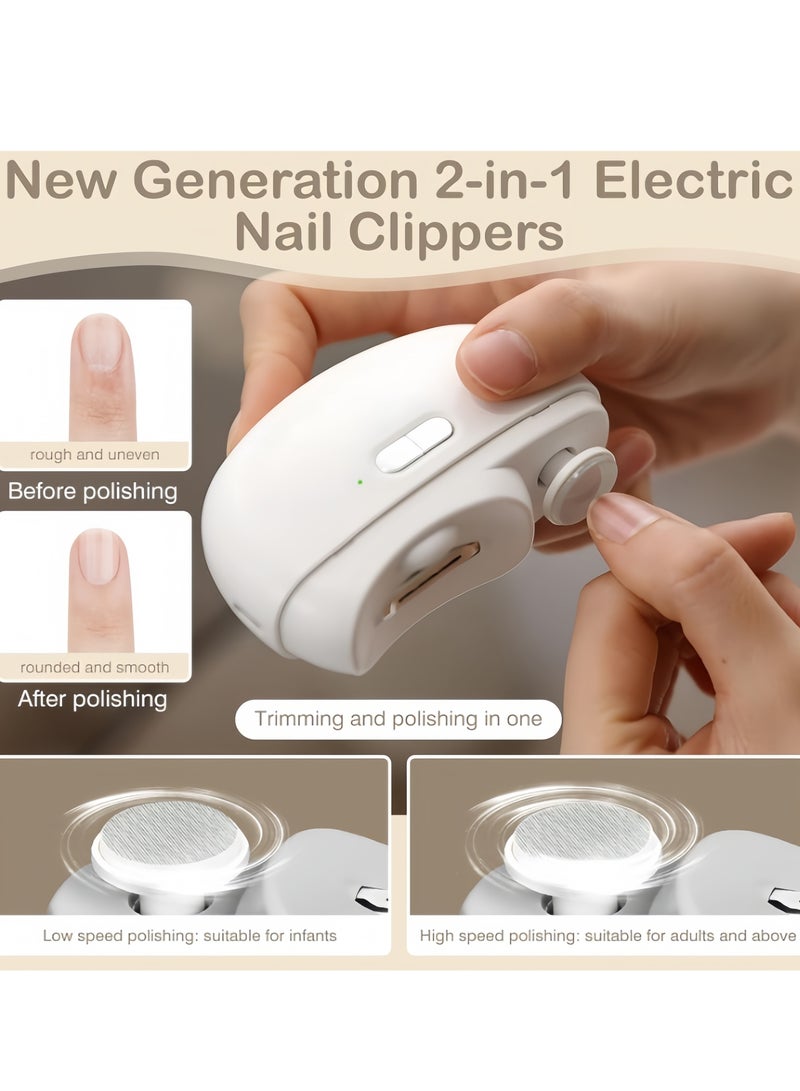 Electric Nail Clipper, 2-in-1 Electric Polishing Automatic Nail Clippers Pro with Light Trimmer, Nail Cutter Manicure for Baby Elderly Care Tools, Nail Trimmer, Electric Polishing Nail Clipper (White)  - Image 5