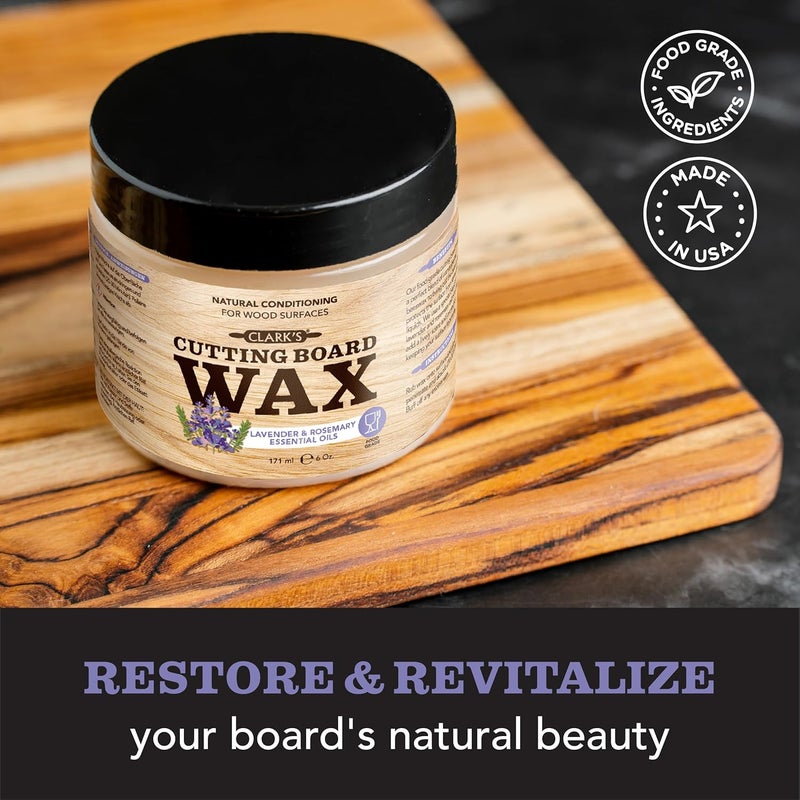 Clark's Food Grade Mineral Oil (12oz) and Carnauba Wax (6oz) Set - 100% Natural Butcher Block Oil and Cutting Board Wax - Food Safe Beeswax and Wood Cutting Board Oil with Lavender & Rosemary Extract - Image 3