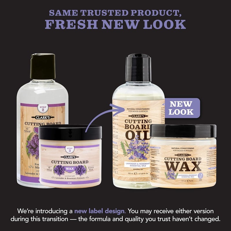 Clark's Food Grade Mineral Oil (12oz) and Carnauba Wax (6oz) Set - 100% Natural Butcher Block Oil and Cutting Board Wax - Food Safe Beeswax and Wood Cutting Board Oil with Lavender & Rosemary Extract - Image 5