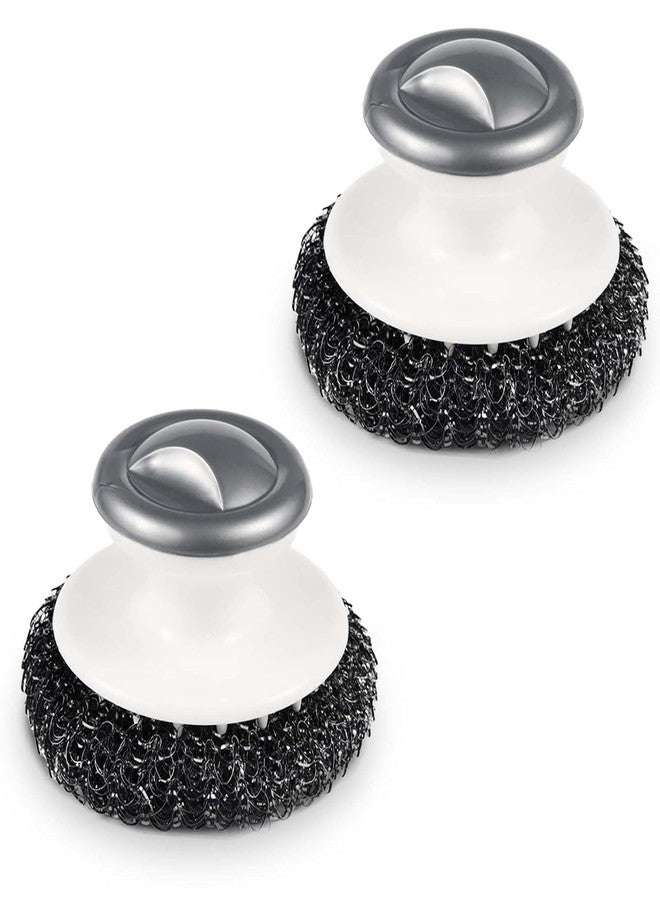 SRN ENTERPRISE Stainless Steel Wool Scrubber with Handle, Heavy Duty Steel Scourer Pot Scrubbers Dish Scrubber Portable Stainless Steel Scrubbing Brushes for Cleaning Kitchen (Pack of 2) - Image 1