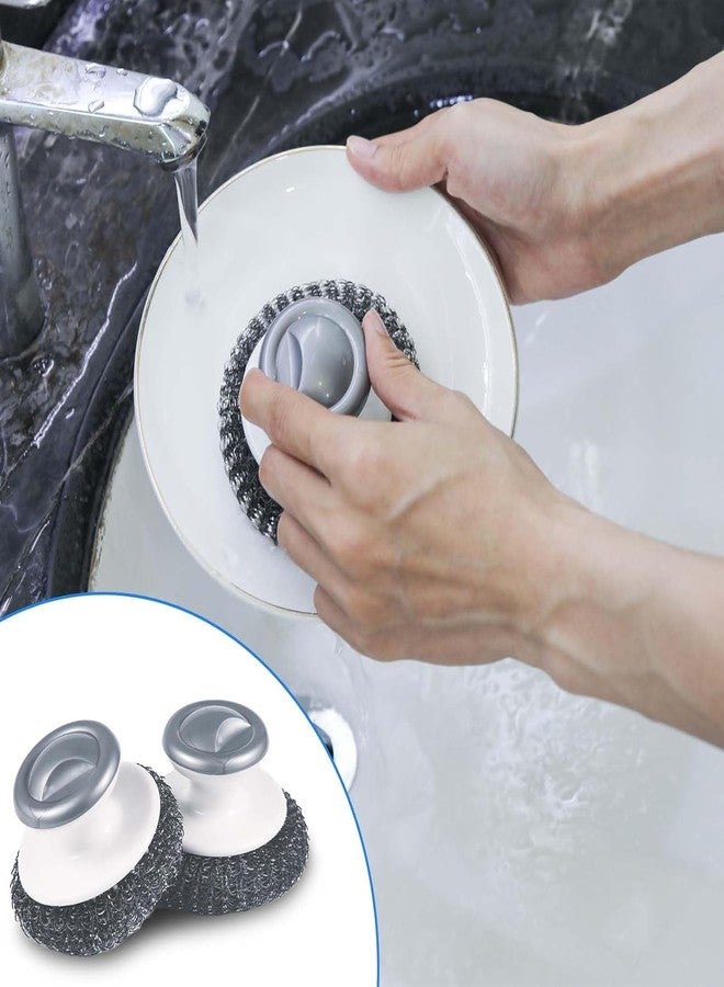 SRN ENTERPRISE Stainless Steel Wool Scrubber with Handle, Heavy Duty Steel Scourer Pot Scrubbers Dish Scrubber Portable Stainless Steel Scrubbing Brushes for Cleaning Kitchen (Pack of 2) - Image 2