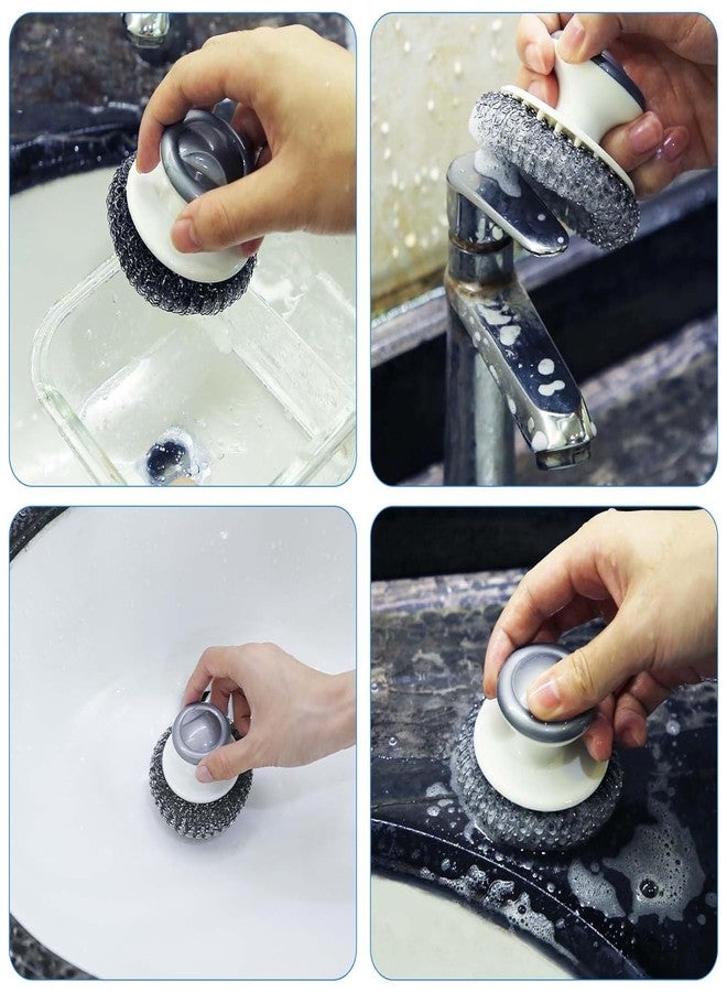 SRN ENTERPRISE Stainless Steel Wool Scrubber with Handle, Heavy Duty Steel Scourer Pot Scrubbers Dish Scrubber Portable Stainless Steel Scrubbing Brushes for Cleaning Kitchen (Pack of 2) - Image 4