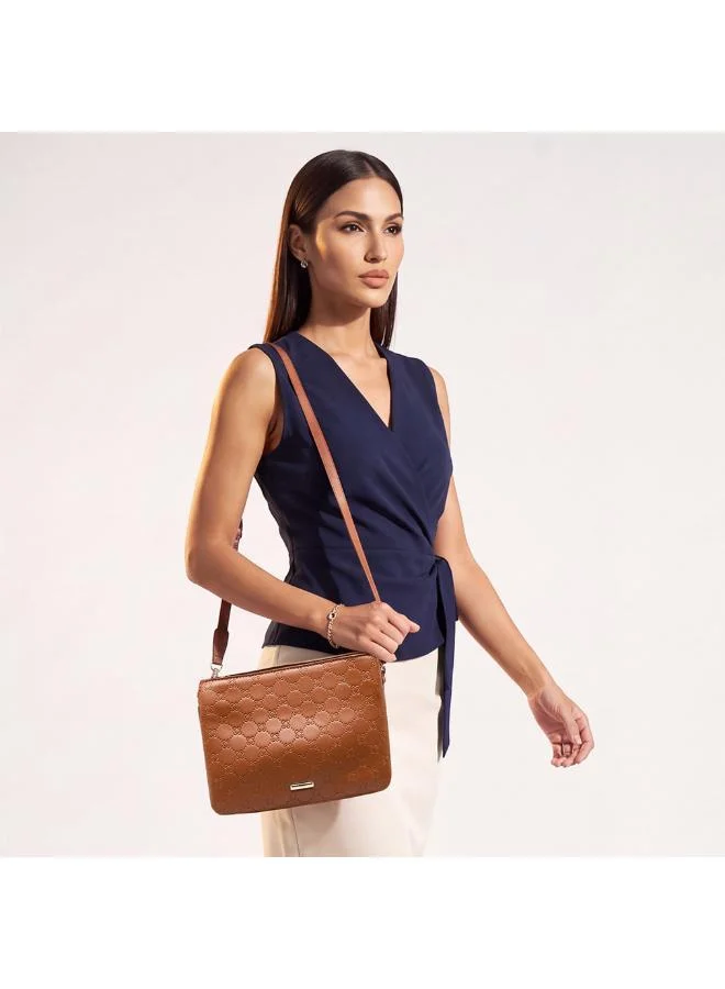 Sasha Sasha Floral Embossed Crossbody Bag with Zip Closure