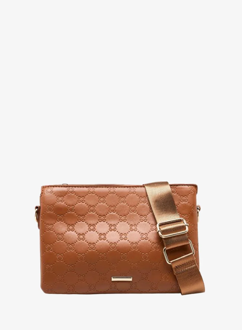 Sasha Sasha Floral Embossed Crossbody Bag with Zip Closure