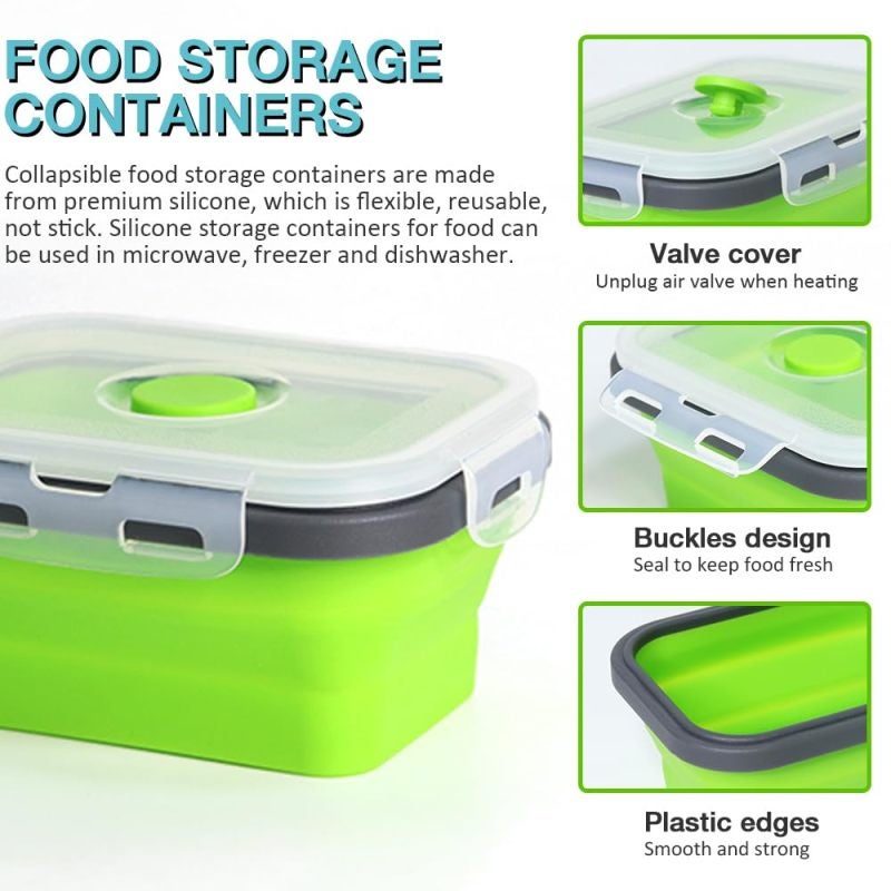 Collapsible Silicone Food Container: 4-Pack 12 Oz Space-Saving Design - Leak-Proof Airtight Seal Microwave Safe Food Storage for Camping Hiking Picnic Small Kitchens Dorm Rooms RVs - Image 3