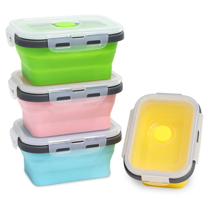 Collapsible Silicone Food Container: 4-Pack 12 Oz Space-Saving Design - Leak-Proof Airtight Seal Microwave Safe Food Storage for Camping Hiking Picnic Small Kitchens Dorm Rooms RVs - Image 1