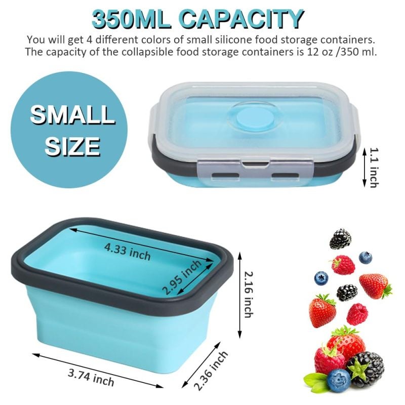 Collapsible Silicone Food Container: 4-Pack 12 Oz Space-Saving Design - Leak-Proof Airtight Seal Microwave Safe Food Storage for Camping Hiking Picnic Small Kitchens Dorm Rooms RVs - Image 2