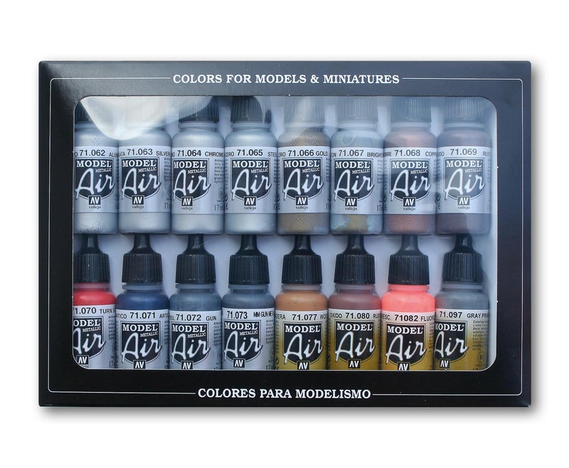 Vallejo Metallic Set Model Air Paint 17ml Multicolor Pack of 16
