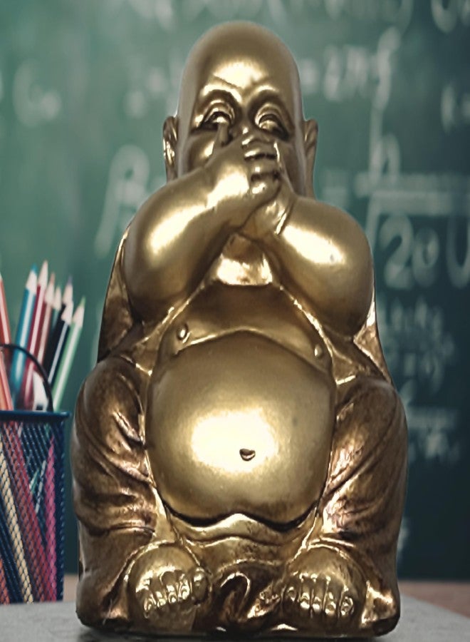 Bellaa Happy Laughing Buddha Hotei Feng Shui Statue for Money Wealth Zen Chinese Buddhist Monk Budai Luck Happiness Hear-No, See-No, Speak-No Evil 3 Gold 26058 - Image 2