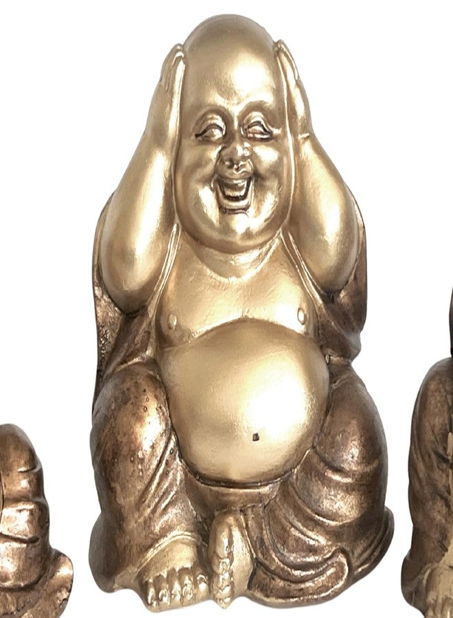 Bellaa Happy Laughing Buddha Hotei Feng Shui Statue for Money Wealth Zen Chinese Buddhist Monk Budai Luck Happiness Hear-No, See-No, Speak-No Evil 3 Gold 26058 - Image 1