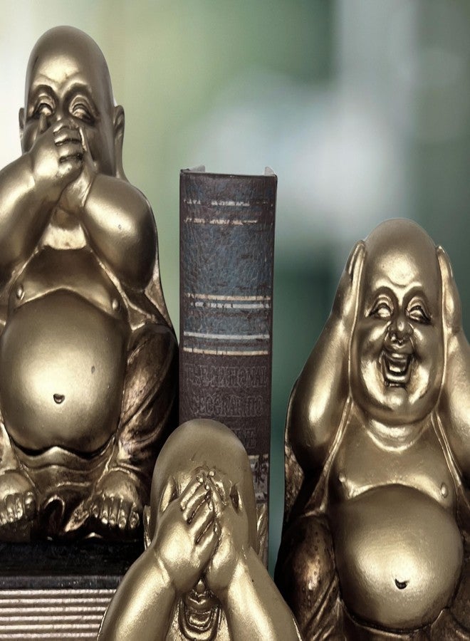 Bellaa Happy Laughing Buddha Hotei Feng Shui Statue for Money Wealth Zen Chinese Buddhist Monk Budai Luck Happiness Hear-No, See-No, Speak-No Evil 3 Gold 26058 - Image 5