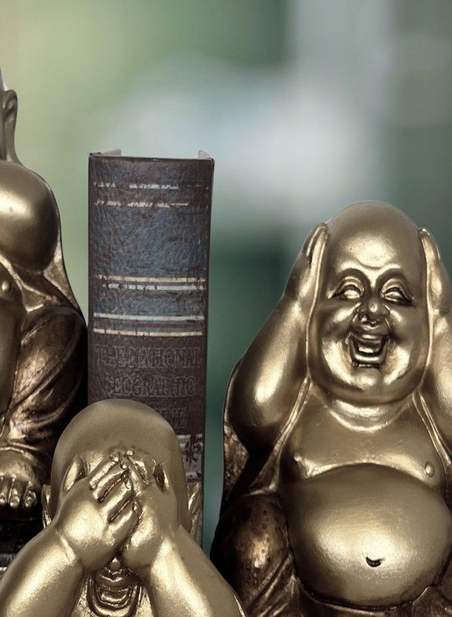 Bellaa Happy Laughing Buddha Hotei Feng Shui Statue for Money Wealth Zen Chinese Buddhist Monk Budai Luck Happiness Hear-No, See-No, Speak-No Evil 3 Gold 26058 - Image 4