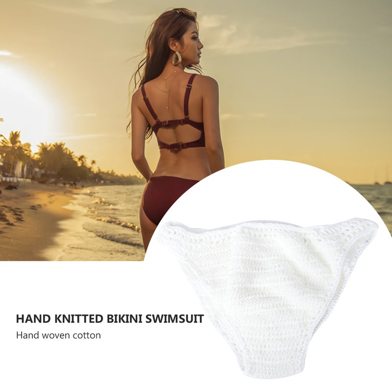 2 pcs Stylish Briefs Hand Knitted Shorts for Beach Seaside Lady Wearing (White Size XL) - Image 5