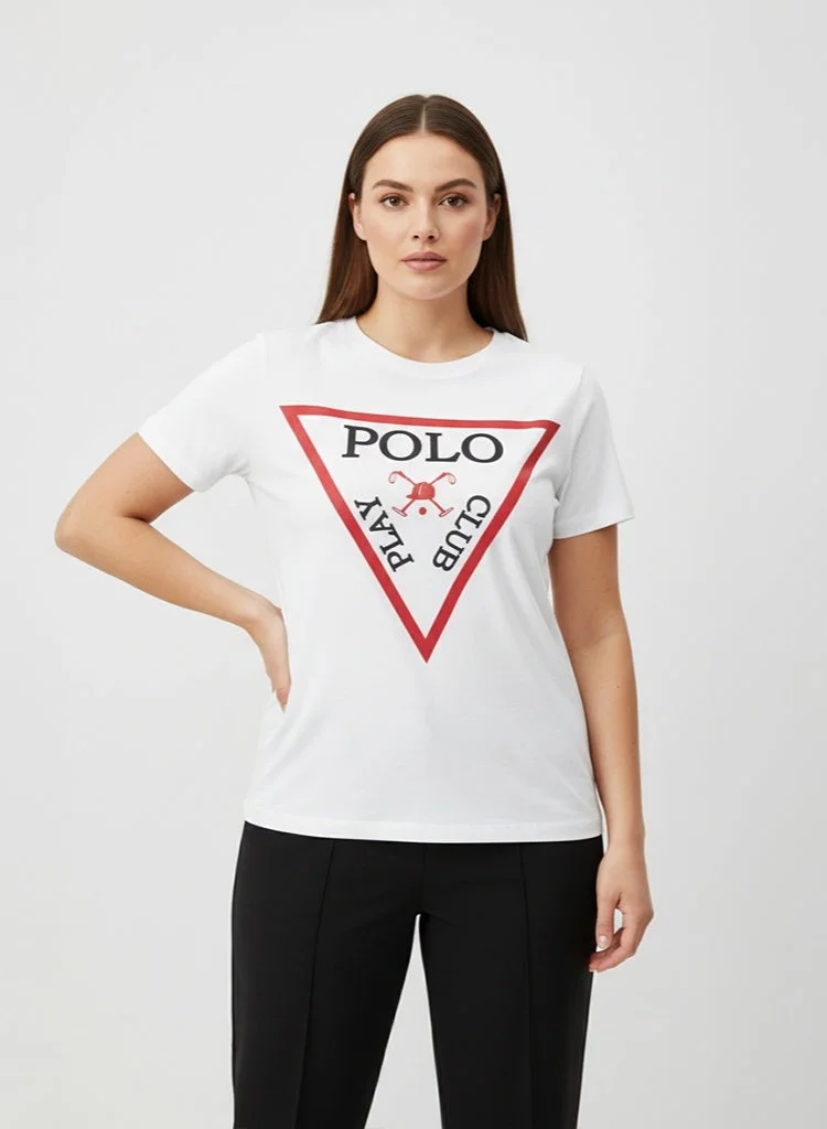 لعب البولو تيشيرت نسائي برسومات أبيض