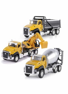 Y&D Model Toys Cars, 3 Pack of Diecast Engineering Construction Vehicles, Metal Collectible Pull Back Car with Opening Doors for Boys and Girls (Dump Truck, Digger, Mixer Truck)  - Image 1