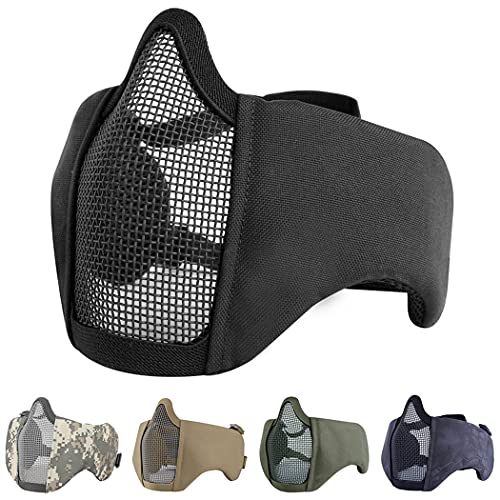 AOUTACC Airsoft Mask, Half Face Mesh Masks with Ear Protection Tactical Paintball Mask for CS/Hunting/Paintball/Shooting (BK) - Image 1