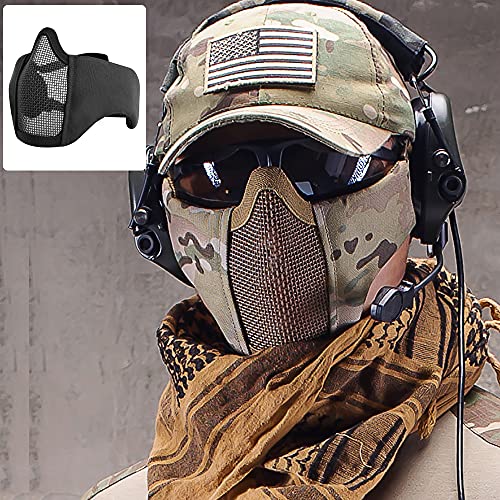 AOUTACC Airsoft Mask, Half Face Mesh Masks with Ear Protection Tactical Paintball Mask for CS/Hunting/Paintball/Shooting (BK) - Image 3