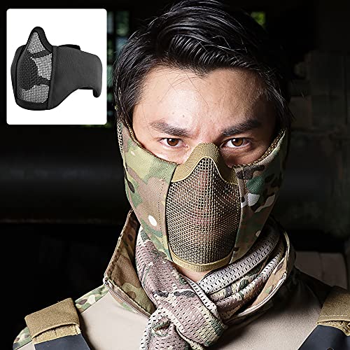 AOUTACC Airsoft Mask, Half Face Mesh Masks with Ear Protection Tactical Paintball Mask for CS/Hunting/Paintball/Shooting (BK) - Image 5