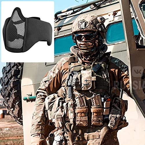 AOUTACC Airsoft Mask, Half Face Mesh Masks with Ear Protection Tactical Paintball Mask for CS/Hunting/Paintball/Shooting (BK) - Image 4