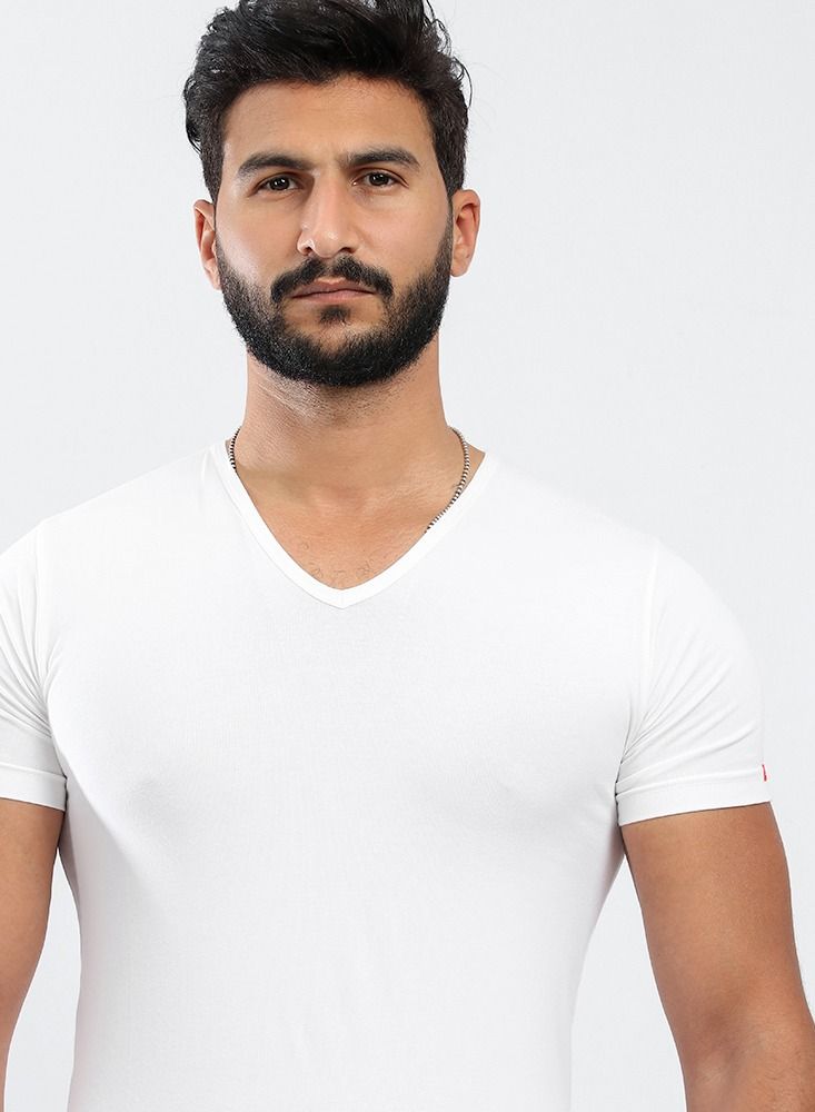 V-Neck Cotton Stertch - White