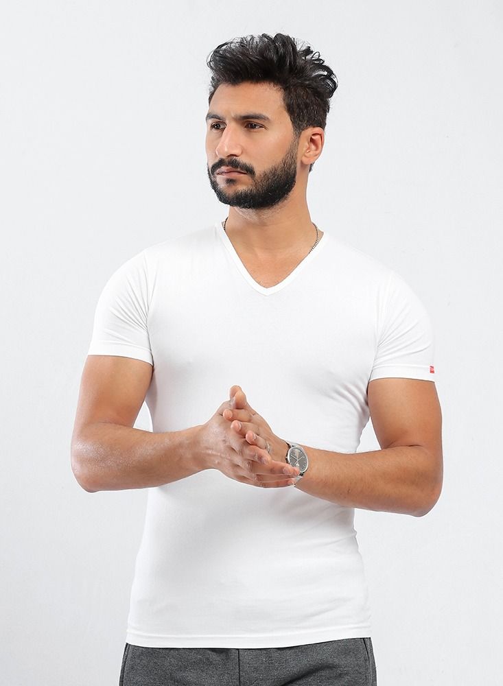 V-Neck Cotton Stertch - White