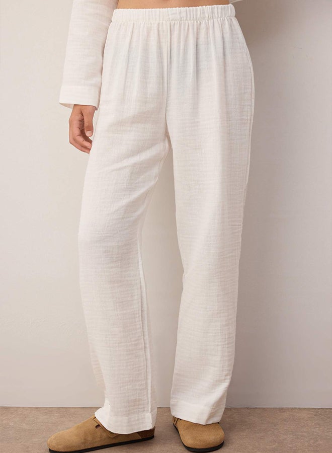 trendyol Ecru 100% Cotton Pocket Muslin Fabric Woven Pajama Set - Image 3