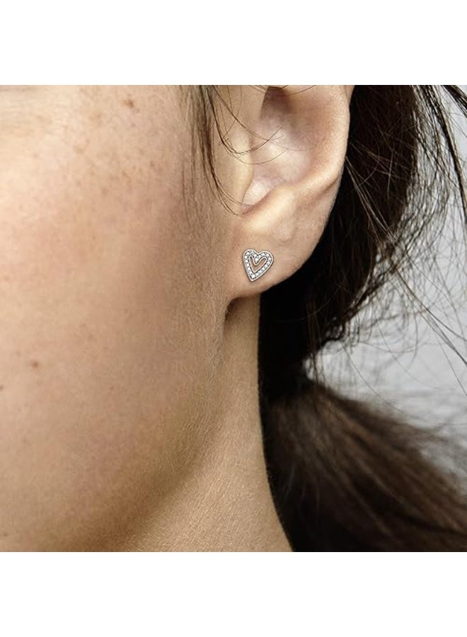 PANDORA Heart Sterling Silver Stud Earrings with Clear Cubic Zirconia - Image 1