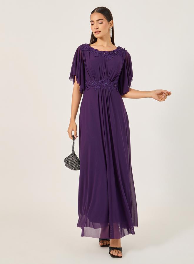 Styli Embroidered Short Sleeves A-Line Maxi Dress  - Image 2