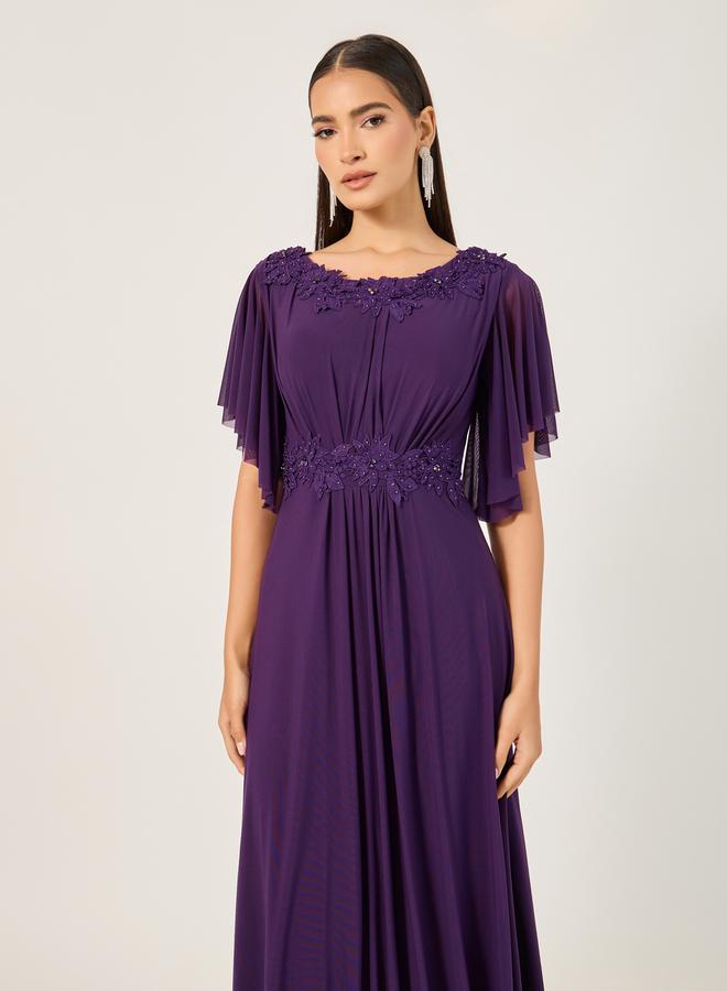 Styli Embroidered Short Sleeves A-Line Maxi Dress  - Image 3