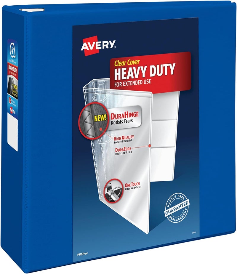 AVERY Heavy-Duty View 3 Ring Binder, 4 Inch One Touch EZD Rings, 4.5 Inch Spine, 1 Pacific Blue Binder (79814) - Image 1