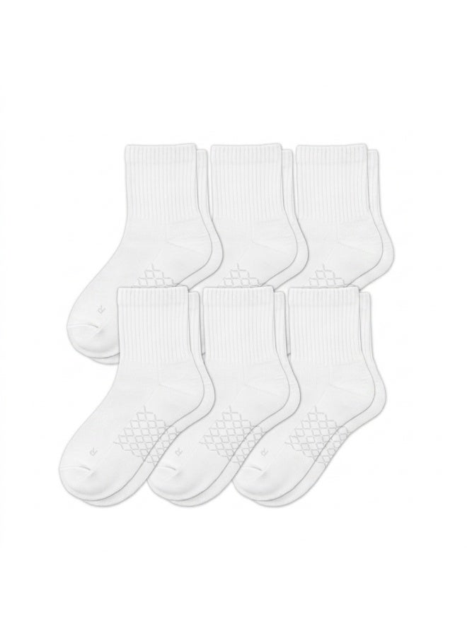 Elementa Crew Socks 6 Pairs – White Cotton Blend Socks with Arch Support, Seamless Toe Design & Breathable Odor Control for Everyday Comfort - Image 1