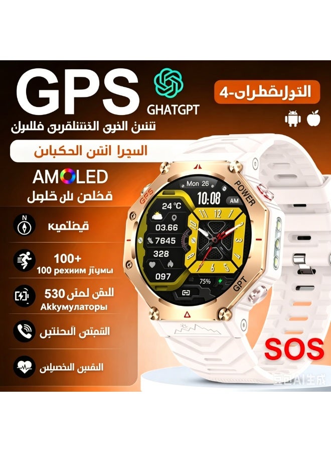 ساعة ذكية عسكرية، شاشة AMOLED عالية الدقة 1.39 بوصة، نظام تحديد المواقع العالمي (GPS)، GPT، مكالمات بلوتوث، مقاومة للماء 3ATM، 107 أوضاع رياضية، وضع الاستعداد 90 يومًا، متوافقة مع iOS/Android - Image 1