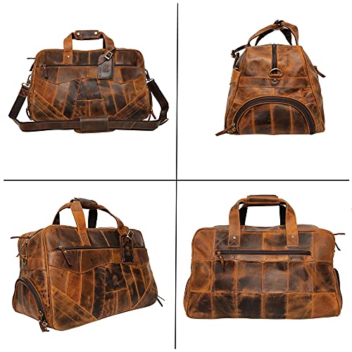 Rustic Town Leather Duffle Bags for Men - Handmade Full Grain Leather Weekender Bag with 2 Shoe Compartment, Underseat Carry On Travel Luggage - Image 4