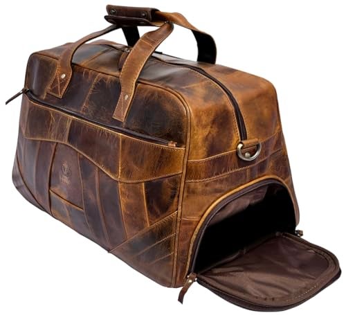 Rustic Town Leather Duffle Bags for Men - Handmade Full Grain Leather Weekender Bag with 2 Shoe Compartment, Underseat Carry On Travel Luggage - Image 1