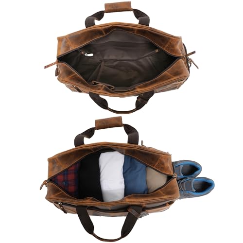 Rustic Town Leather Duffle Bags for Men - Handmade Full Grain Leather Weekender Bag with 2 Shoe Compartment, Underseat Carry On Travel Luggage - Image 5
