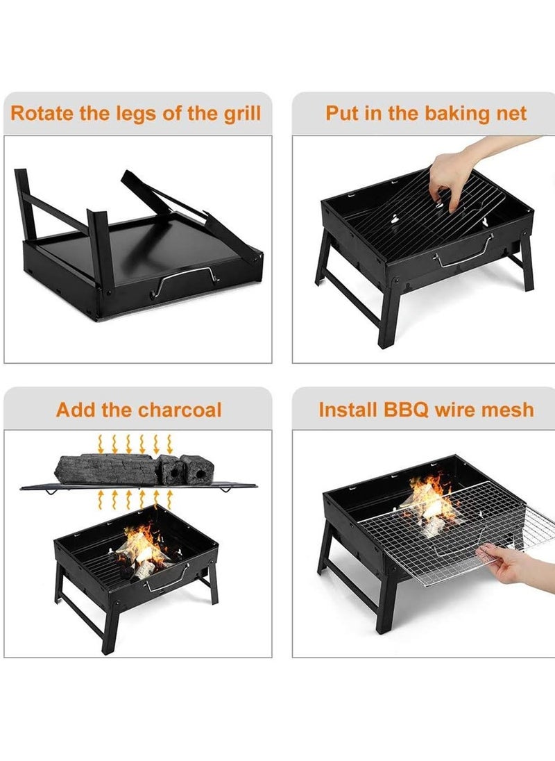 MXM - Portable Charcoal BBQ Grill, Stainless Steel Folding Grill with Stand, Large Outdoor Barbecue for Camping, Picnic, Patio, Backyard & Home Party ( SMALL ) - Image 1