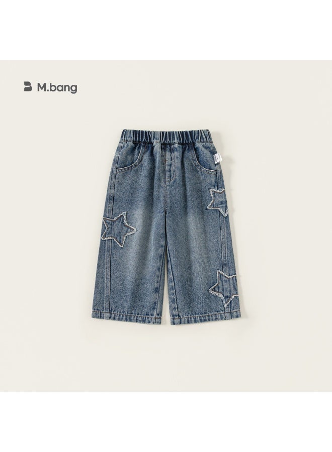 Bangxuan Huzhou Zhili Children's Clothing Boys Pants Stars Stylish Girls Jeans New Handsome Children Straight Leg Pants