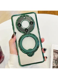 For Huawei Mate 60 Electroplating MagSafe 360 Degree Rotation Holder Shockproof Phone Case(Dark Green)