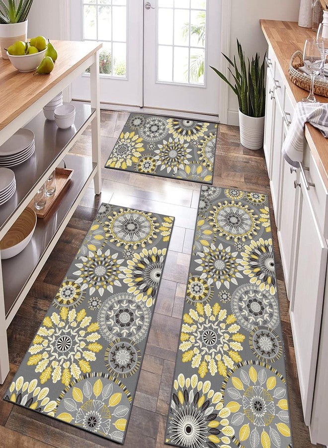 Bsmathom Boho Kitchen Rug Mat Sets 3 Piece, Farmhouse Non Slip Kitchen Rug Runner, Washable Non Skid Kitchen Rugs, Bohemian Kitchen Floor Mat for Hallway Entryway Laundry Room - Image 1